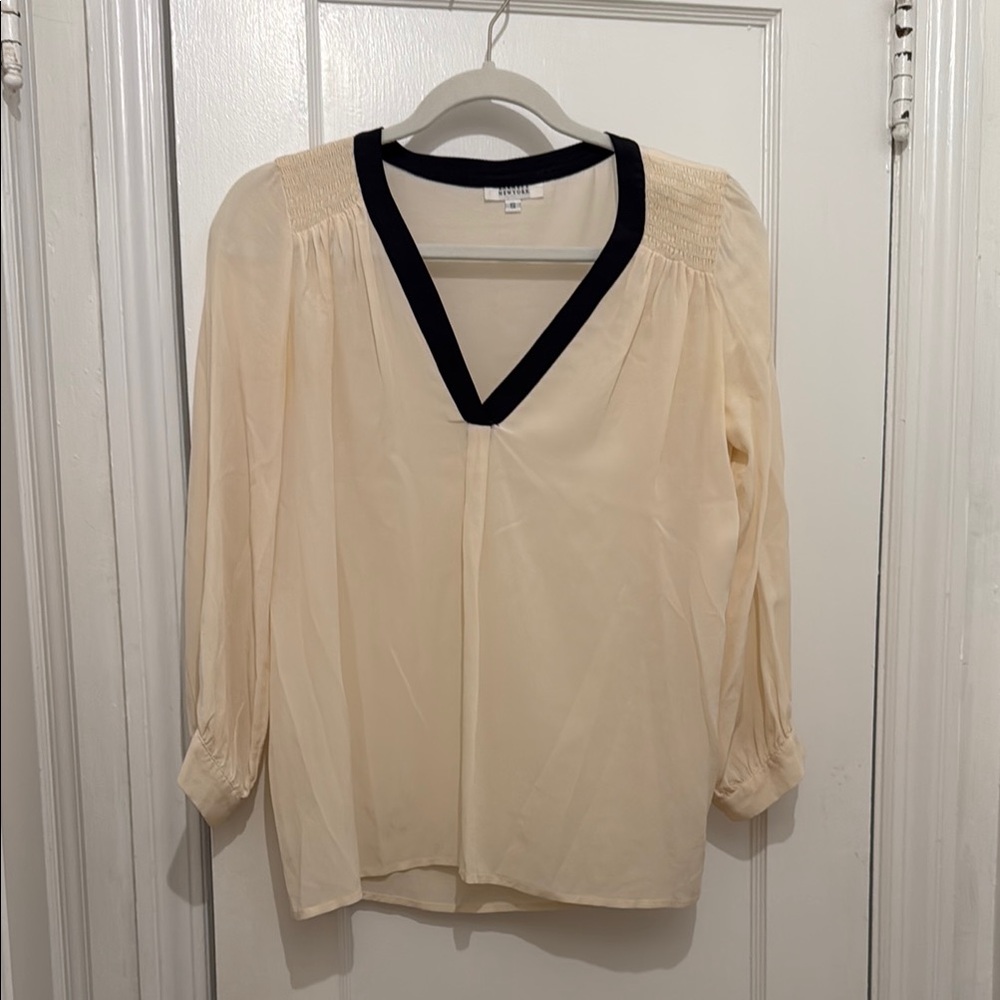 Barney’s New York Women's Cream Blouse with Black Trim